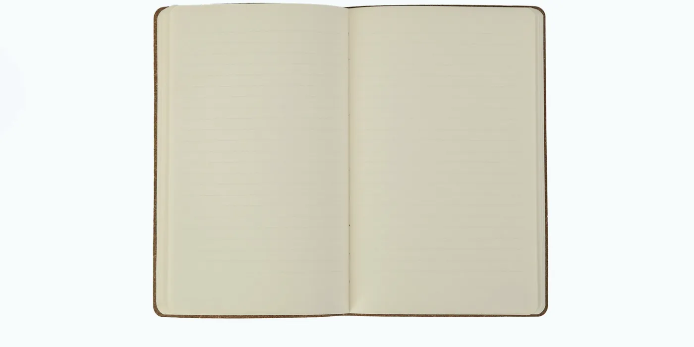 Carnet ouvert et stylo posés sur un fond clair