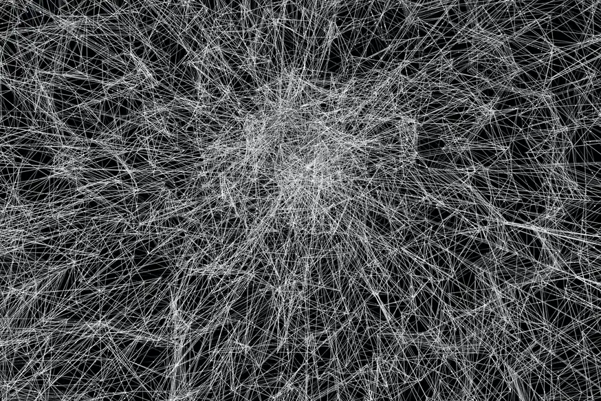 Dense réseau de fibres blanches rayonnant à partir d'un centre
