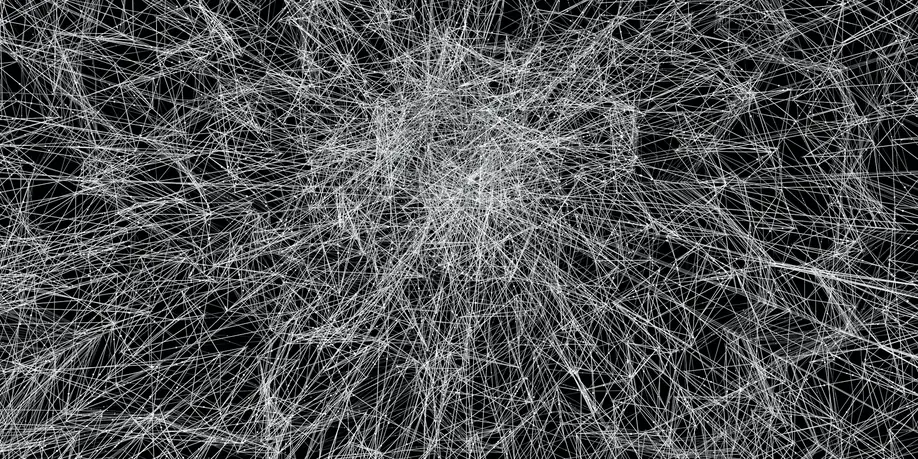 Dense réseau de fibres blanches rayonnant à partir d'un centre
