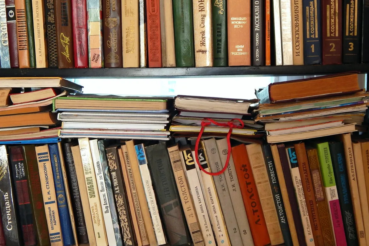 Étagère de livres anciens aux dos colorés